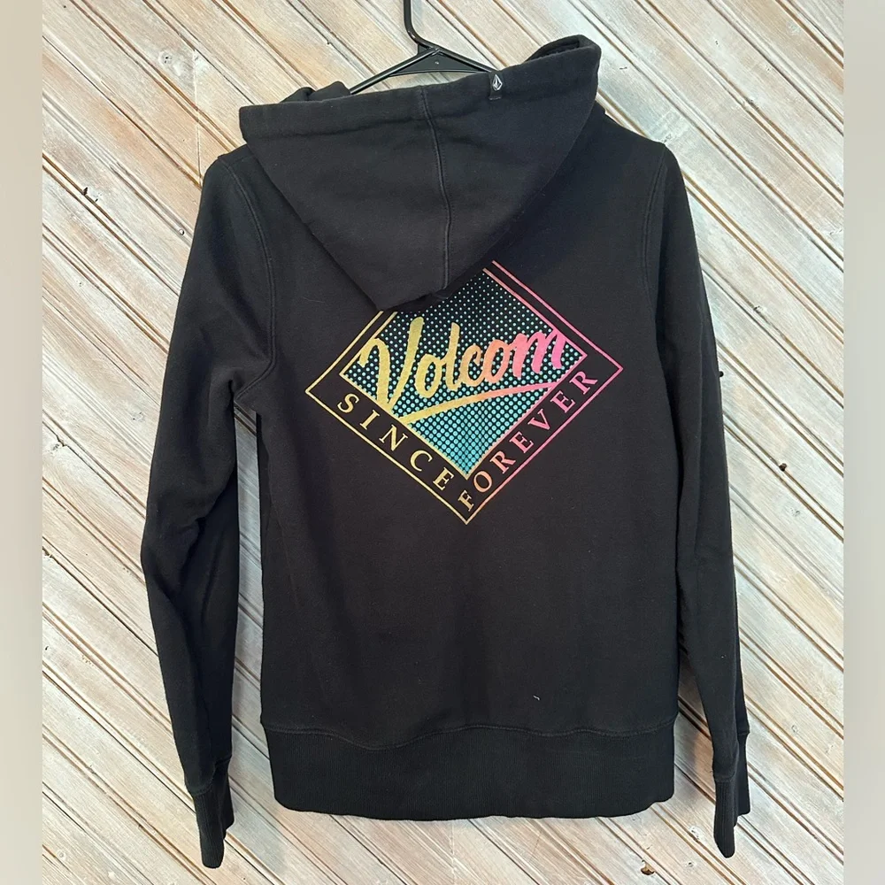 Volcom Since Forever Black Colourful Hoodie Graphic Design Palm Trees - Picture 5 of 6